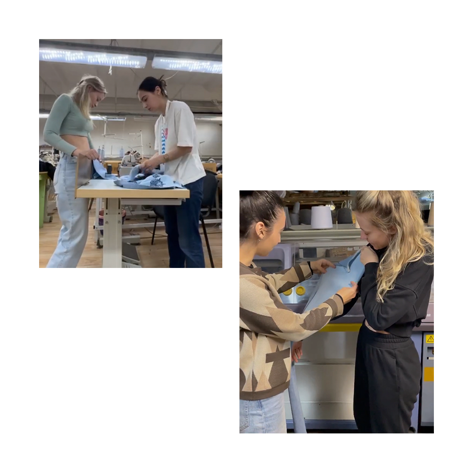 Alena Poltorakova — developing the collection at the factory.